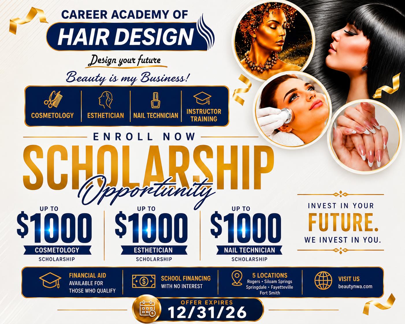 <h2 style="text-align: center;">GET UP TO $1,000 IN SCHOLARSHIPS!<br />
<span style="color: #a60808;"><em>Financial Aid Available for Those Who Qualify</em></span></h2>
